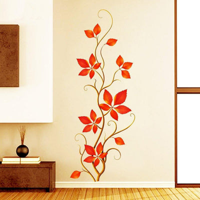 DECORGLANCE Orange Leaf Plant Self Adhesive Wall Sticker And Decal