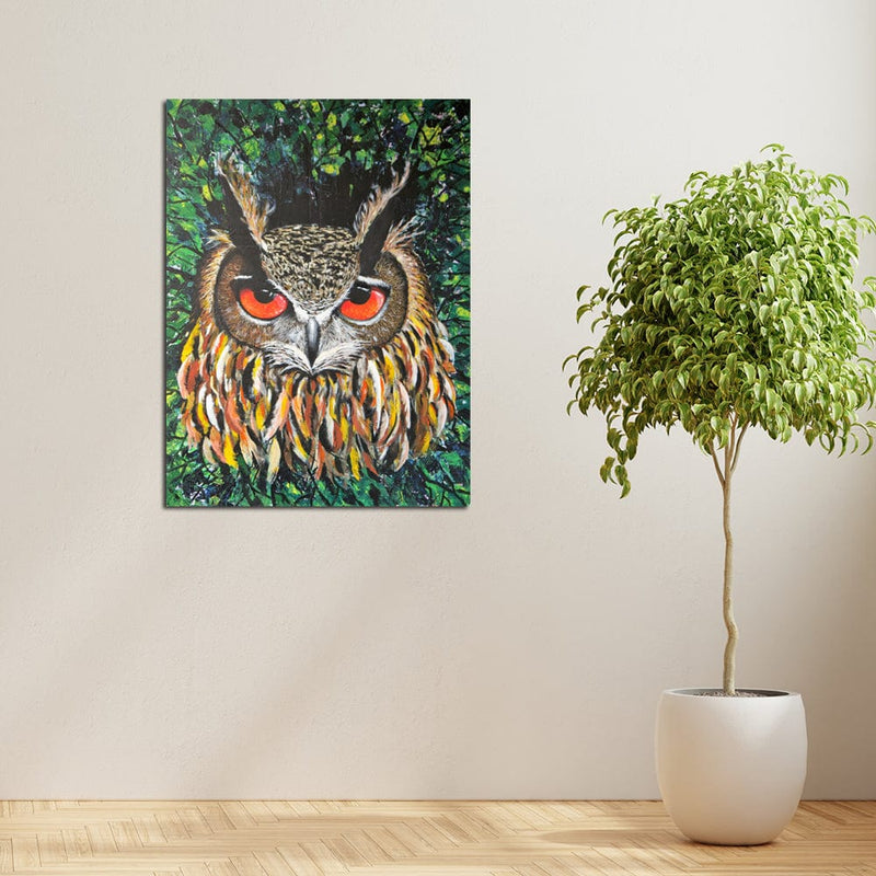 DecorGlance Owl With Scary Red Eyes Canvas Wall Painting