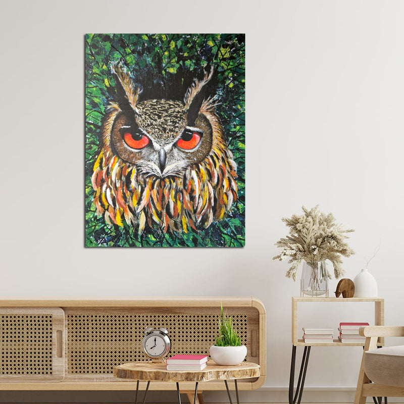 DecorGlance Owl With Scary Red Eyes Canvas Wall Painting