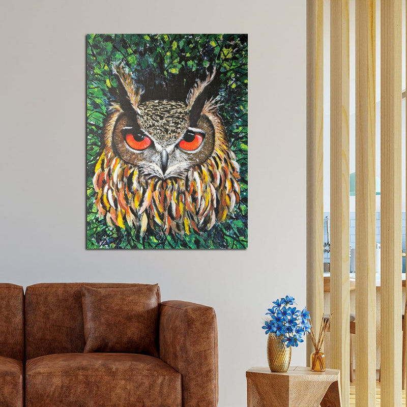 DecorGlance Owl With Scary Red Eyes Canvas Wall Painting