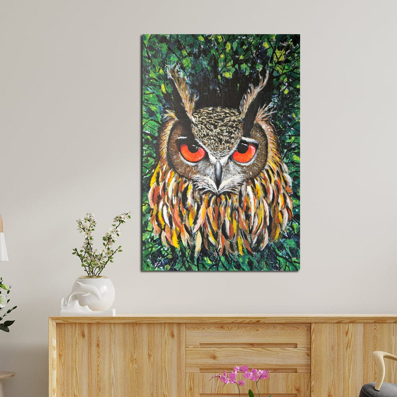 DecorGlance Owl With Scary Red Eyes Canvas Wall Painting
