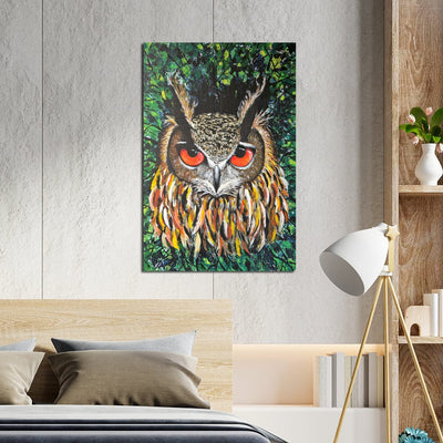 DecorGlance Owl With Scary Red Eyes Canvas Wall Painting