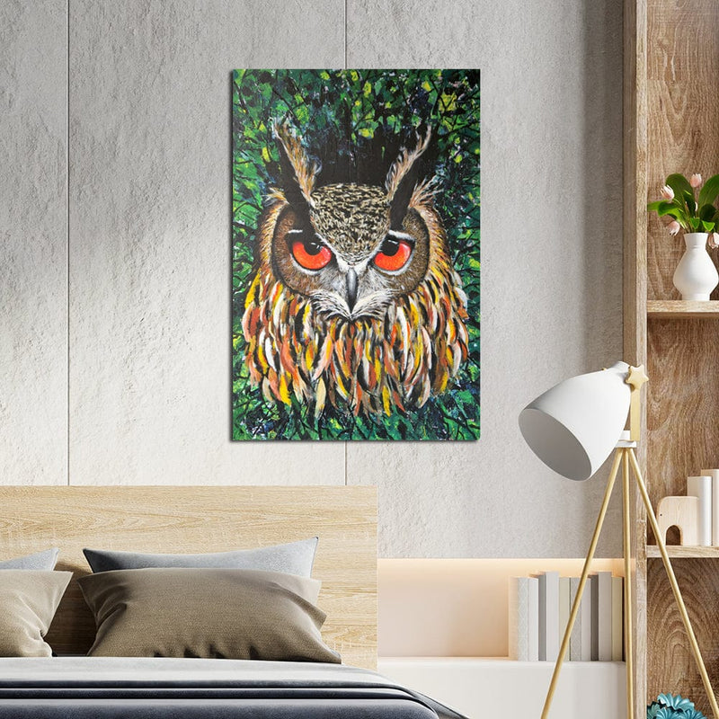 DecorGlance Owl With Scary Red Eyes Canvas Wall Painting