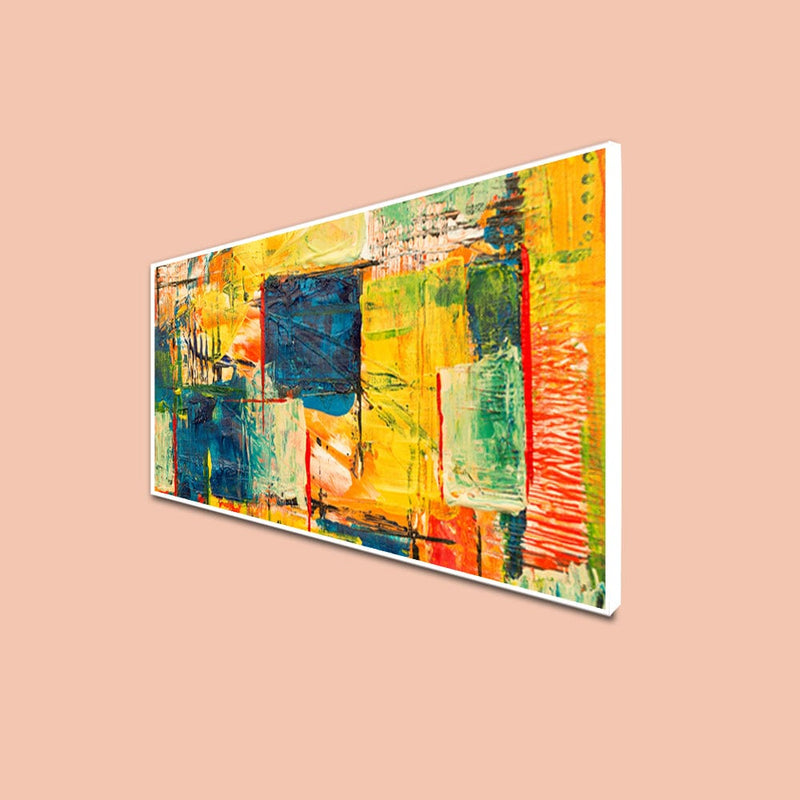 DecorGlance CANVAS PRINT WHITE FLOATING FRAME / (48x24) Inch / (121x60) Cm Paint Splatter Abstract Canvas Floating Frame Wall Painting