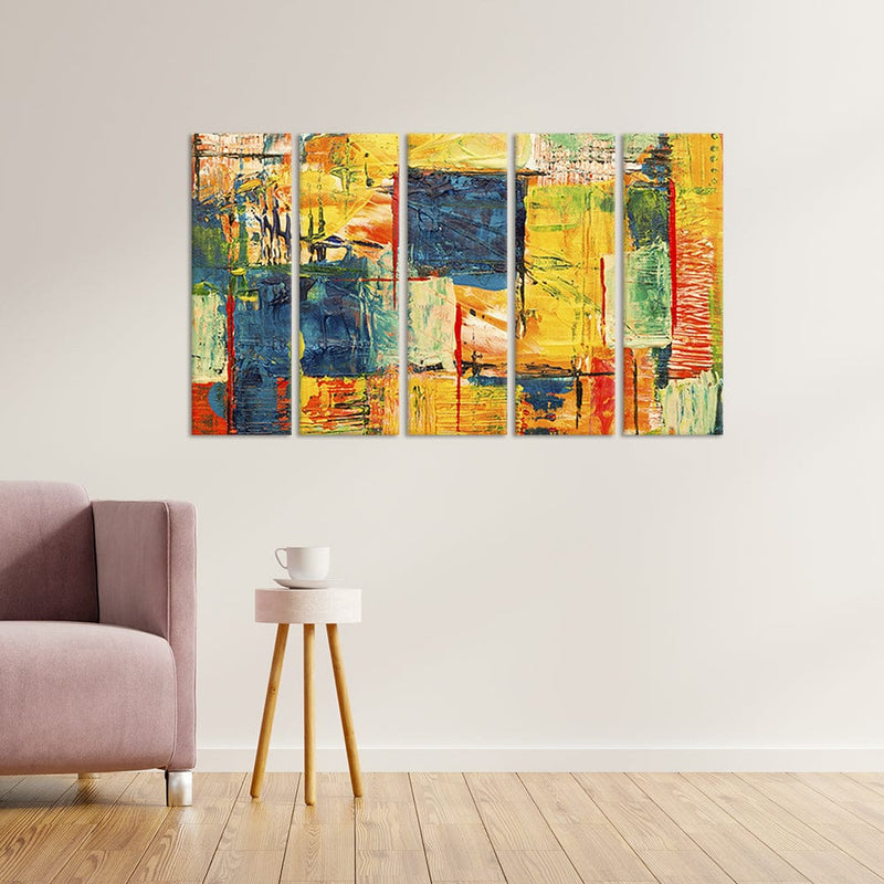 DecorGlance Paint Splatter Abstract Canvas Wall Painting - With 5 Panel