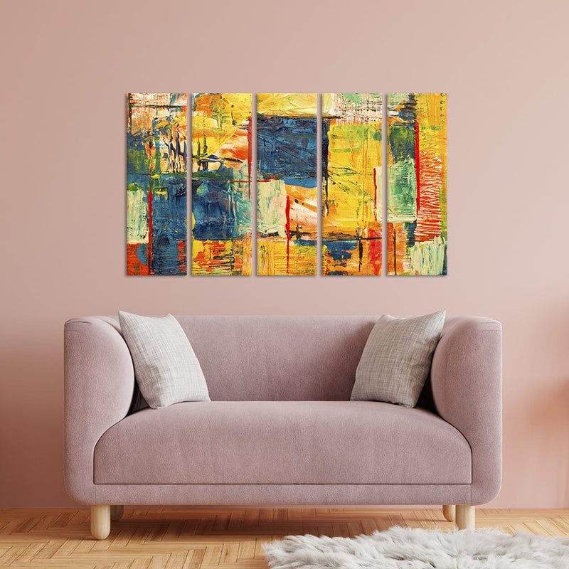 DecorGlance Paint Splatter Abstract Canvas Wall Painting - With 5 Panel