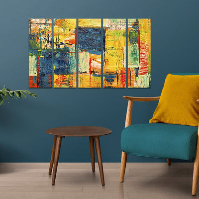 DecorGlance Paint Splatter Abstract Canvas Wall Painting - With 5 Panel
