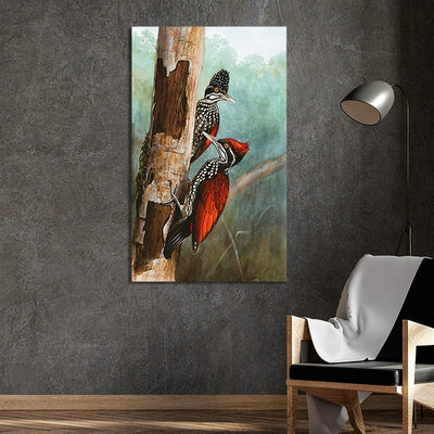 DecorGlance Pair Of Woodpeckers Canvas Wall Painting