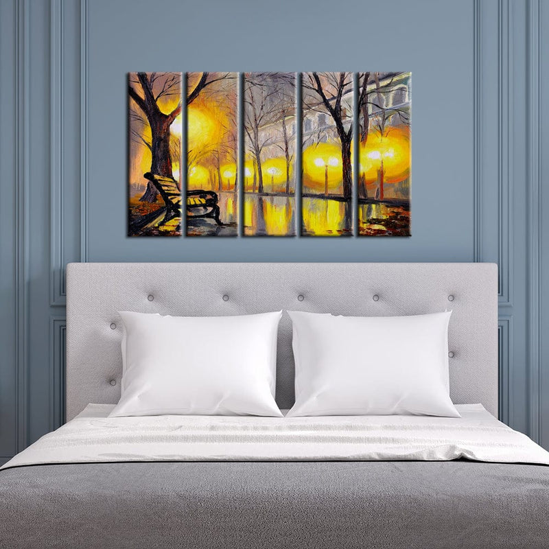 DECORGLANCE Panel painting Panel Painting Oil Painting Autumn Street Canvas Wall Painting- With 5 Frames