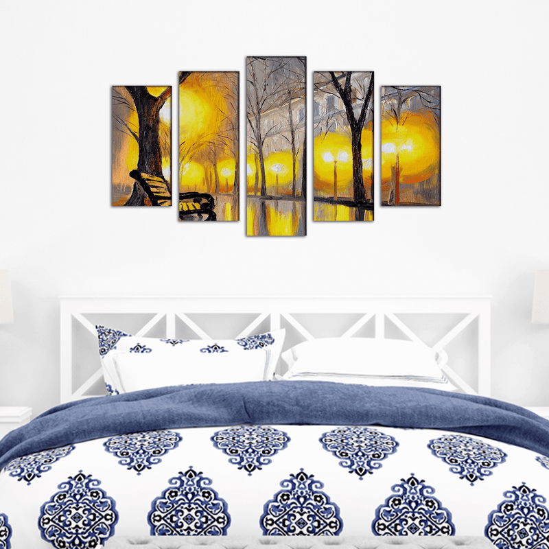 DECORGLANCE Panel painting Oil Painting Autumn Street Wall Painting- With 5 Frames