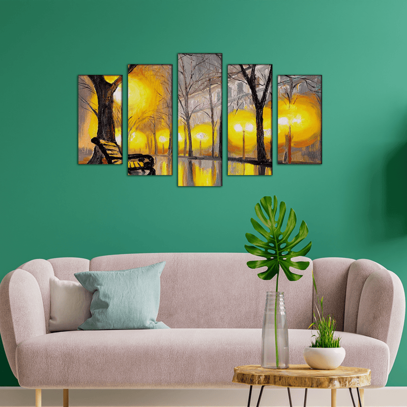DECORGLANCE Panel painting Oil Painting Autumn Street Wall Painting- With 5 Frames