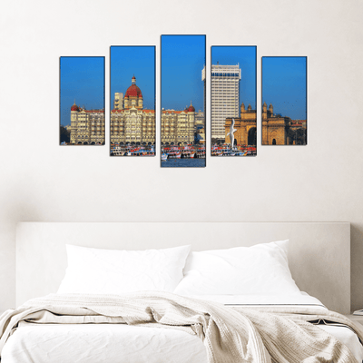 DECORGLANCE Panel painting Panoramic View Of Hotel Taj Canvas Wall Painting- With 5 Frames