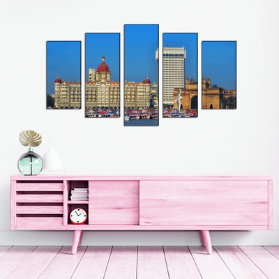 DECORGLANCE Panel painting Panoramic View Of Hotel Taj Canvas Wall Painting- With 5 Frames