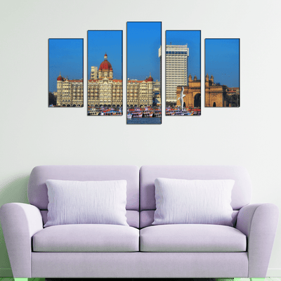 DECORGLANCE Panel painting Panoramic View Of Hotel Taj Canvas Wall Painting- With 5 Frames
