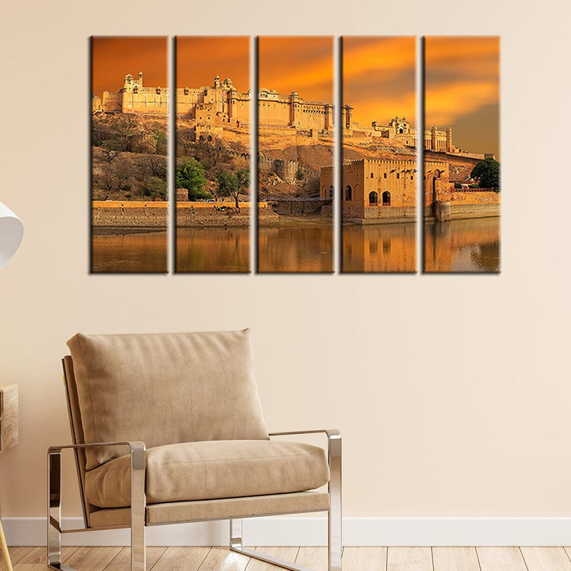 DECORGLANCE Panel painting Panel Painting Panoramic View Of Majestic Amber Canvas Wall Painting- With 5 Frames