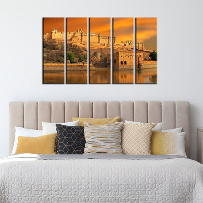 DECORGLANCE Panel painting Panel Painting Panoramic View Of Majestic Amber Canvas Wall Painting- With 5 Frames