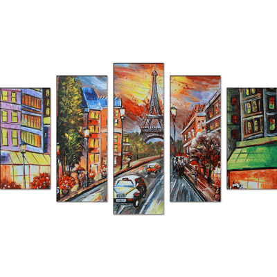 DECORGLANCE Panel painting Paris Scenery Artistic Wood Framed Canvas Wall Painting- With 5 Frames