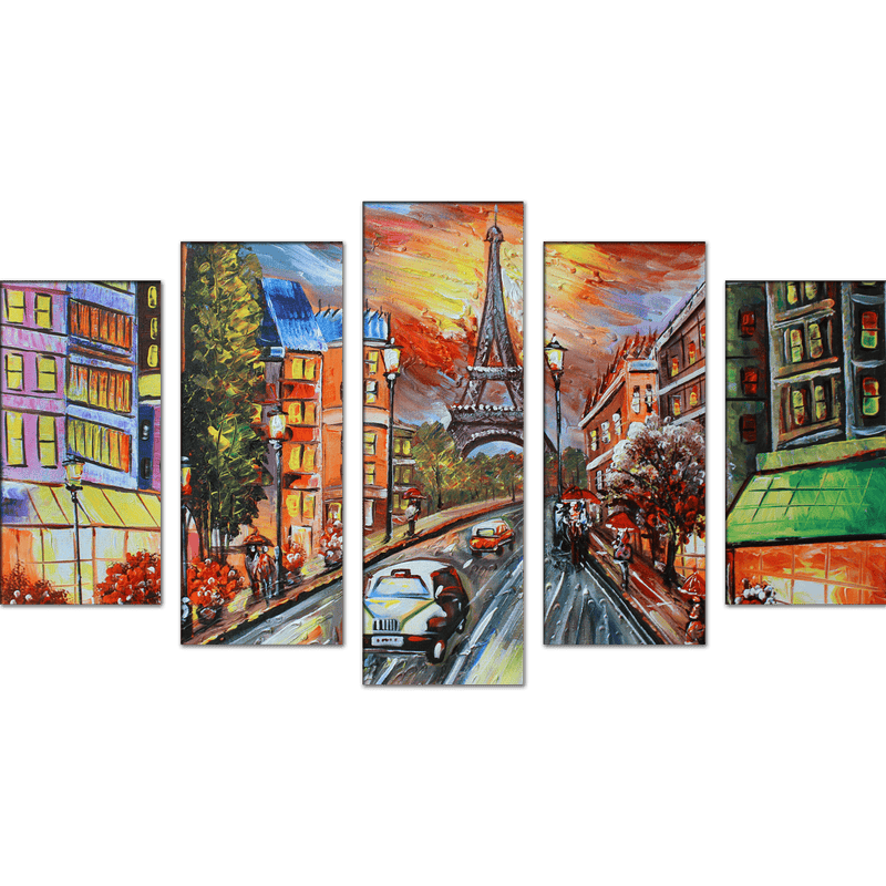 DECORGLANCE Panel painting Paris Scenery Artistic Wood Framed Canvas Wall Painting- With 5 Frames