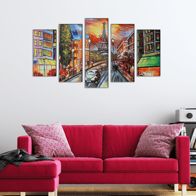 DECORGLANCE Panel painting Paris Scenery Artistic Wood Framed Canvas Wall Painting- With 5 Frames