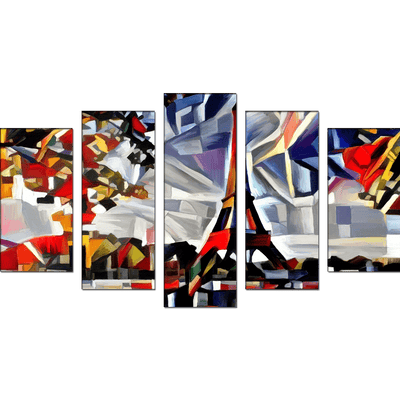 DECORGLANCE Panel painting Patch Art Eiffel Tower Canvas Wall Painting- With 5 Frames