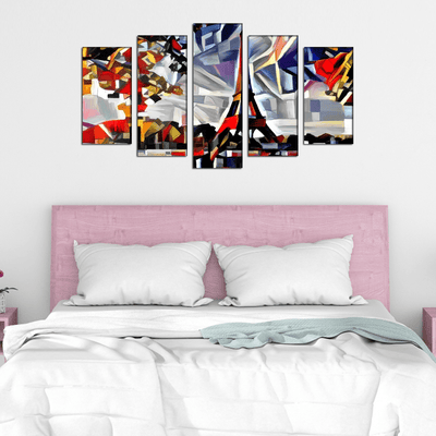 DECORGLANCE Panel painting Patch Art Eiffel Tower Canvas Wall Painting- With 5 Frames