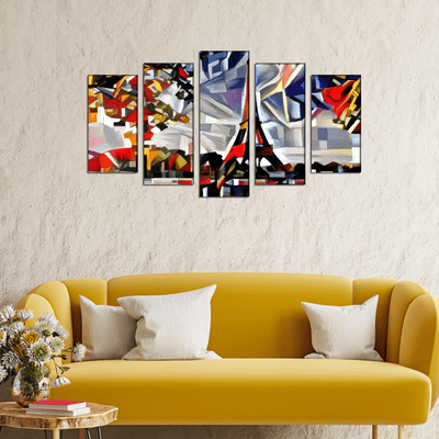 DECORGLANCE Panel painting Patch Art Eiffel Tower Canvas Wall Painting- With 5 Frames