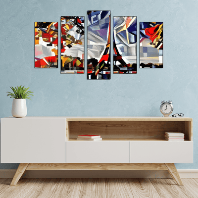 DECORGLANCE Panel painting Patch Art Eiffel Tower Canvas Wall Painting- With 5 Frames