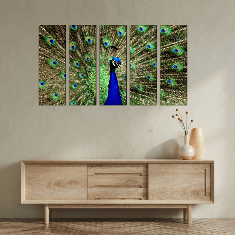 DECORGLANCE Panel painting Peacock Dancing Canvas Wall Painting- With 5 Frames