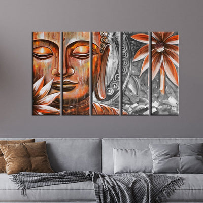 DECORGLANCE Panel painting Panel Painting Pencil Color Portrait Buddha Wood Framed Canvas Wall Painting- With 5 Frames