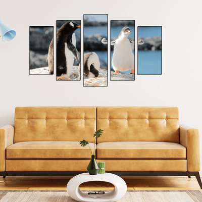 DECORGLANCE Panel painting Penguin Canvas Wall Painting- With 5 Frames