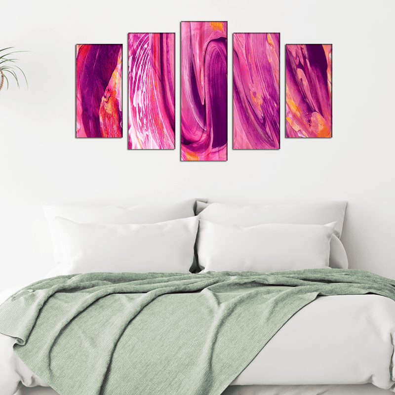 DECORGLANCE Panel painting Pink Marbling Effect Abstract Canvas Wall Painting- With 5 Frames
