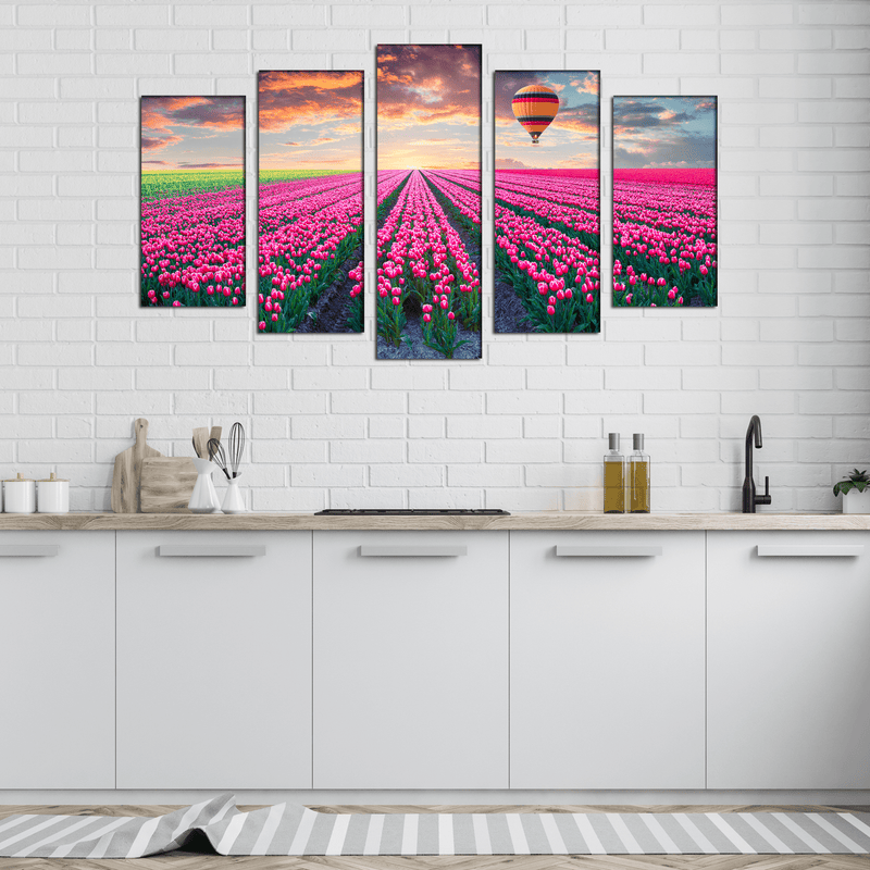 DECORGLANCE Panel painting Pink Roses Canvas Wall Painting- With 5 Frames