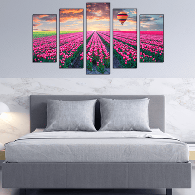 DECORGLANCE Panel painting Pink Roses Canvas Wall Painting- With 5 Frames