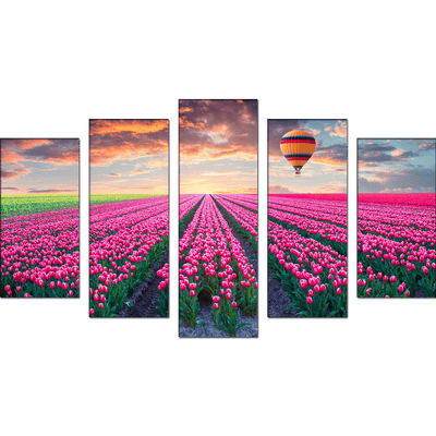 DECORGLANCE Panel painting Pink Roses Canvas Wall Painting- With 5 Frames