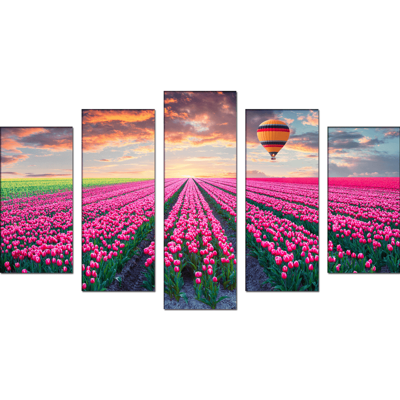 DECORGLANCE Panel painting Pink Roses Canvas Wall Painting- With 5 Frames