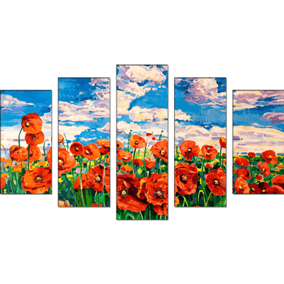 DECORGLANCE Panel painting Poppy Flower Garden Canvas Wall Painting- With 5 Frames