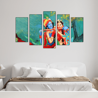 DECORGLANCE Panel painting Radha Krishna Canvas Wall Painting- With 5 Frames