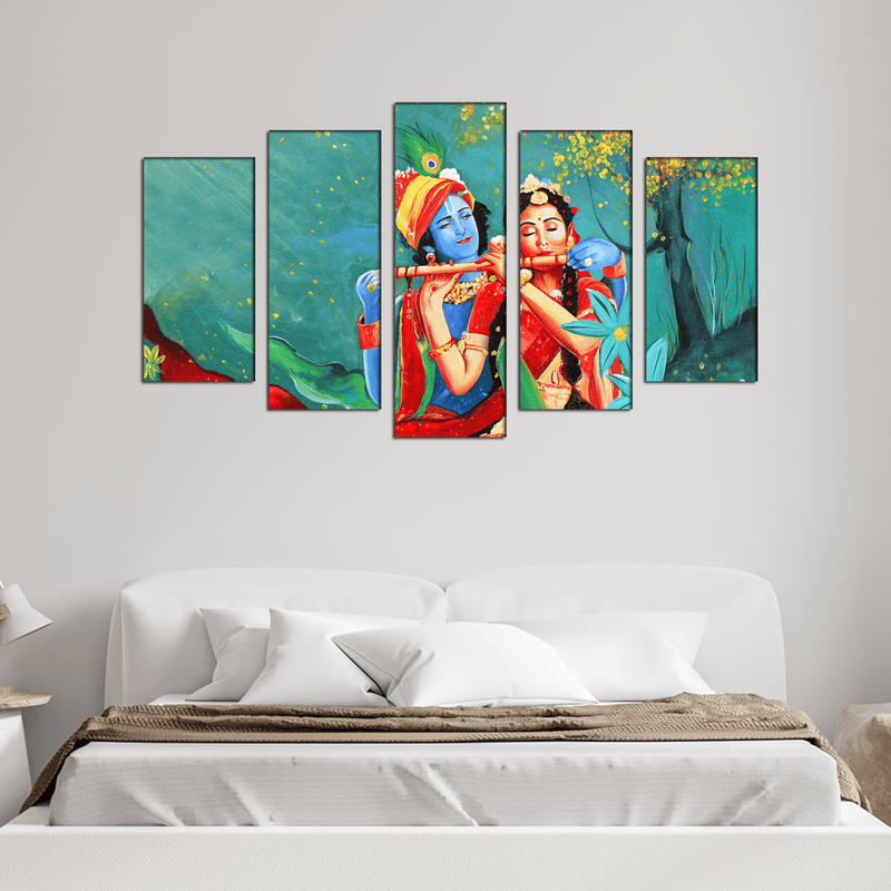 DECORGLANCE Panel painting Radha Krishna Canvas Wall Painting- With 5 Frames