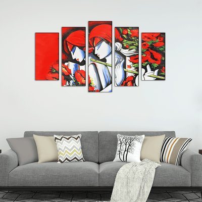 DECORGLANCE Panel painting Radha Krishna Modern Abstract Art Wood Framed Canvas Wall Painting- With 5 Frames