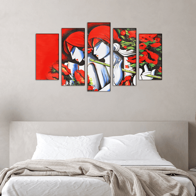 DECORGLANCE Panel painting Radha Krishna Modern Abstract Art Wood Framed Canvas Wall Painting- With 5 Frames