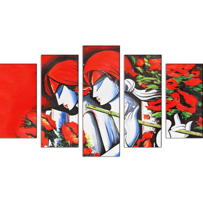 DECORGLANCE Panel painting Radha Krishna Modern Abstract Art Wood Framed Canvas Wall Painting- With 5 Frames