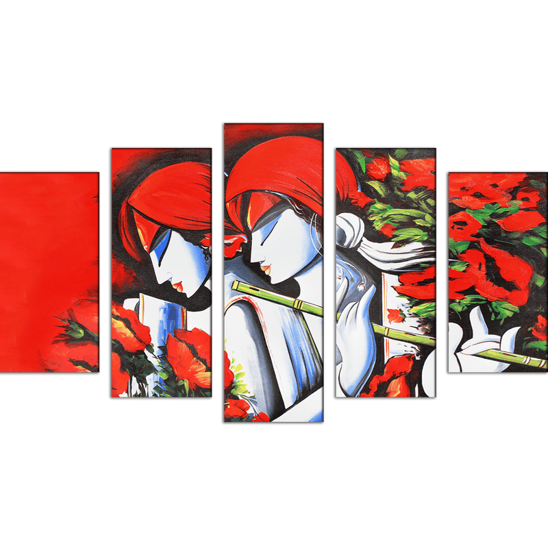 DECORGLANCE Panel painting Radha Krishna Modern Abstract Art Wood Framed Canvas Wall Painting- With 5 Frames
