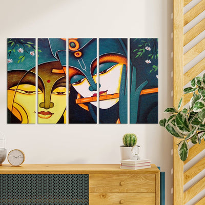 DecorGlance Panel painting Radha krishna Modern Art Canvas Wall Painting - With 5 Panel