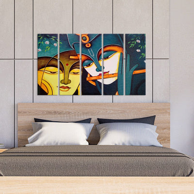 DecorGlance Panel painting Radha krishna Modern Art Canvas Wall Painting - With 5 Panel