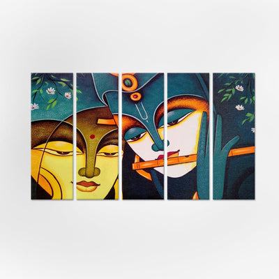 DecorGlance Panel painting Radha krishna Modern Art Canvas Wall Painting - With 5 Panel