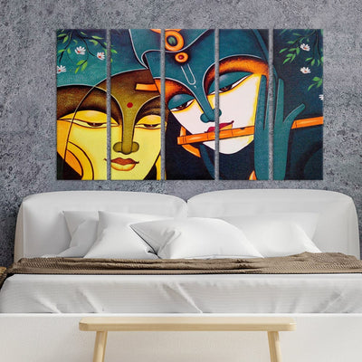 DecorGlance Panel painting Radha krishna Modern Art Canvas Wall Painting - With 5 Panel