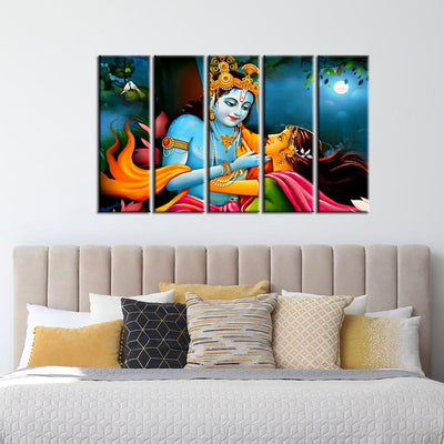 DECORGLANCE Panel painting Panel Painting Radha Krishna Raasleela View Canvas Wall Painting- With 5 Frames