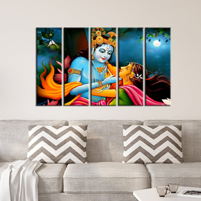 DECORGLANCE Panel painting Panel Painting Radha Krishna Raasleela View Canvas Wall Painting- With 5 Frames