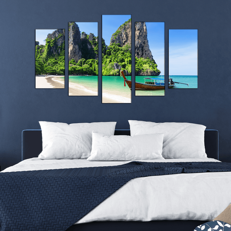 DECORGLANCE Panel painting Railay Beach Canvas Wall Painting- With 5 Frames