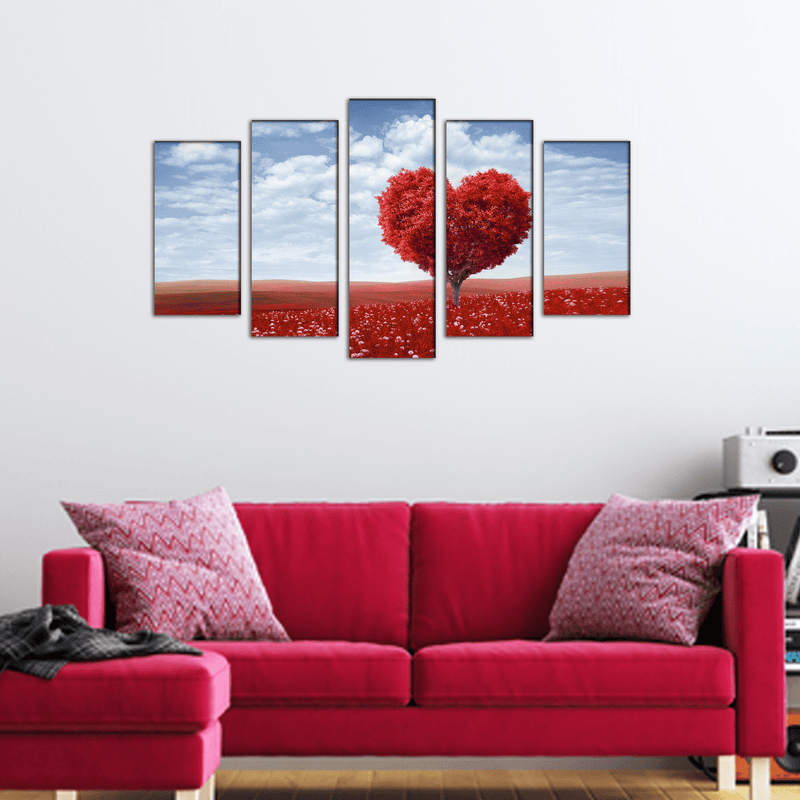 DECORGLANCE Panel painting Red Tree In The Shape Of Heart Canvas Wall Painting- With 5 Frames